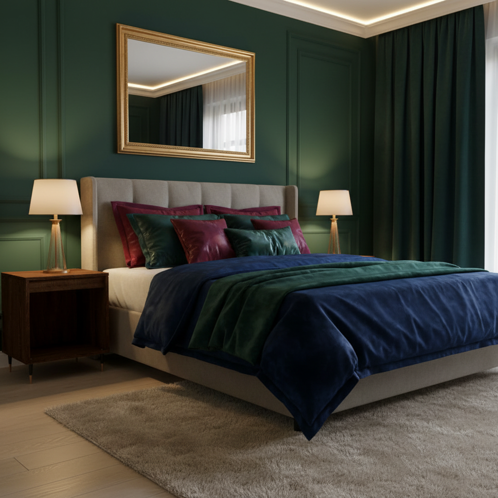 Gerookt eiken nachtkastjes in luxe slaapkamer