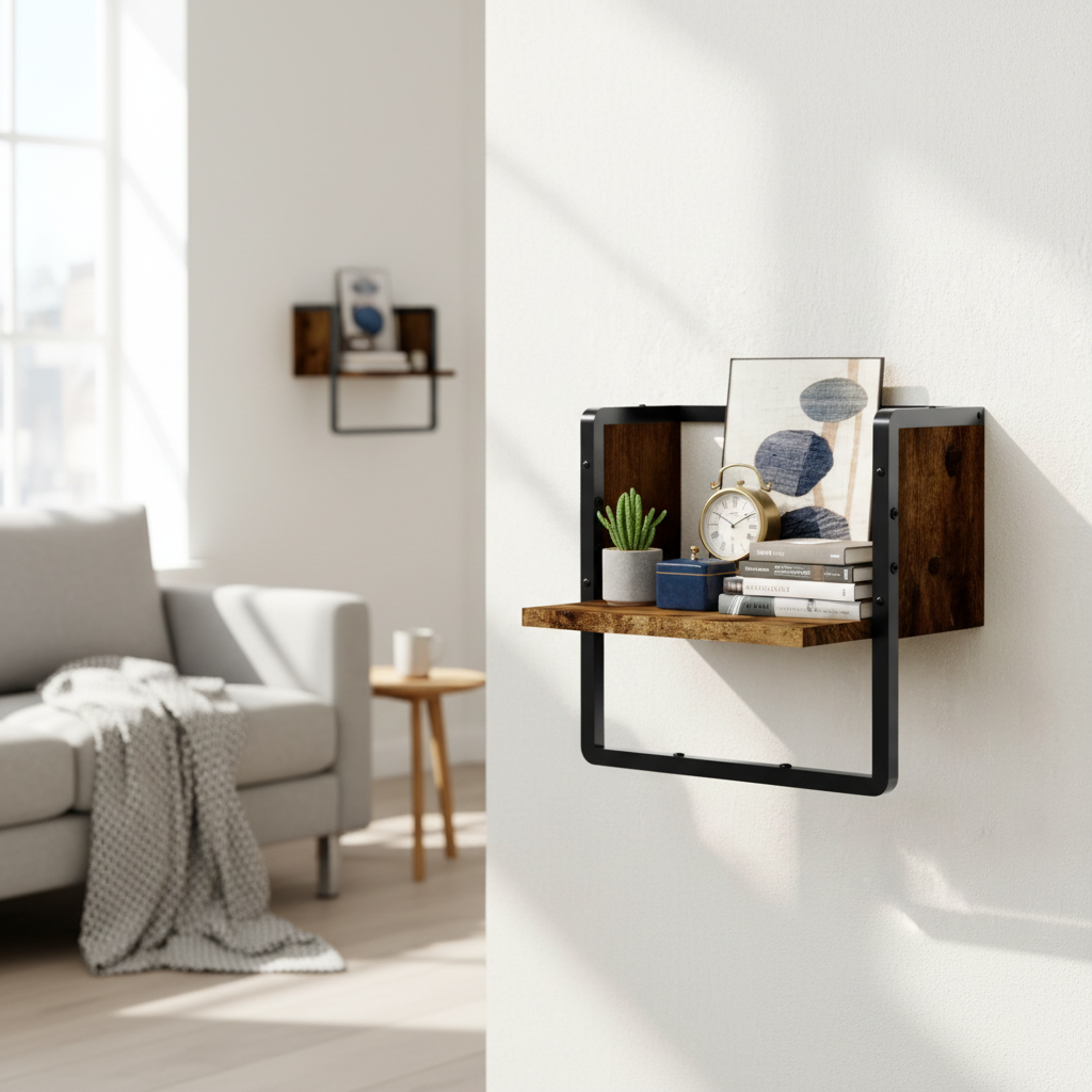 Gerookt eiken wandschap - Met cactus en klok