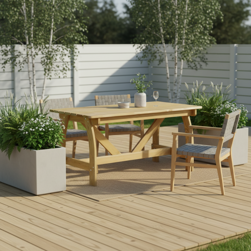 Grenen tuintafel op modern terras