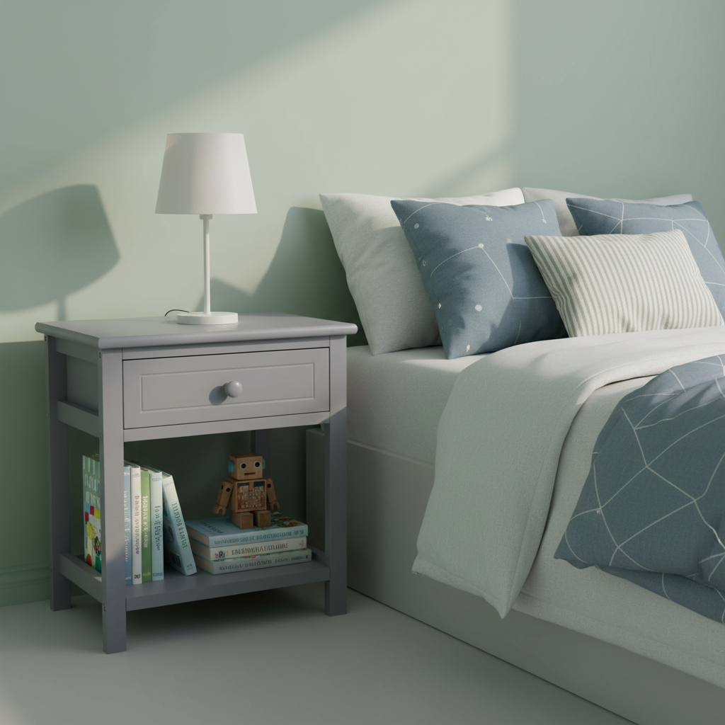 Grijs nachtkastje jongenskamer