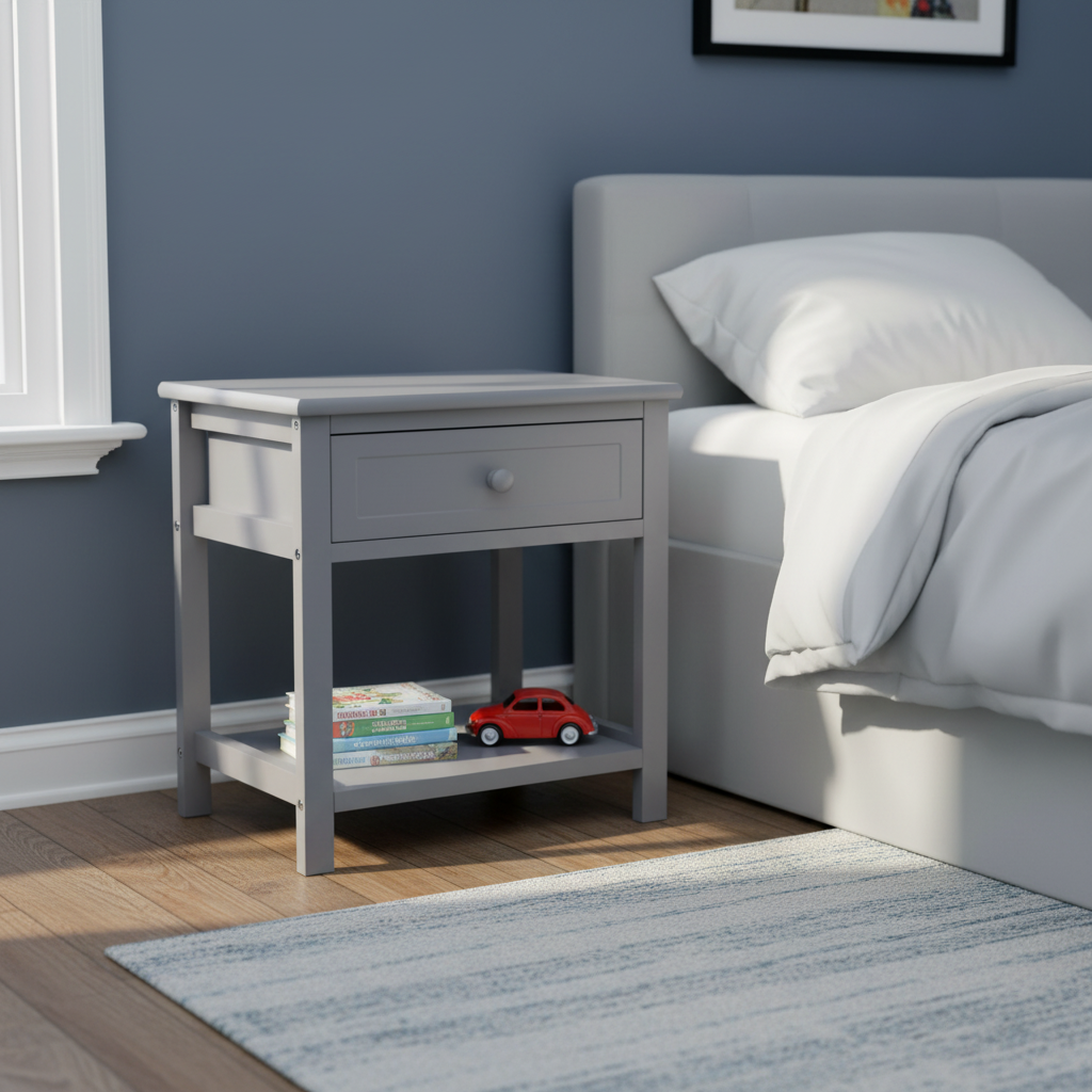 Grijs nachtkastje jongenskamer