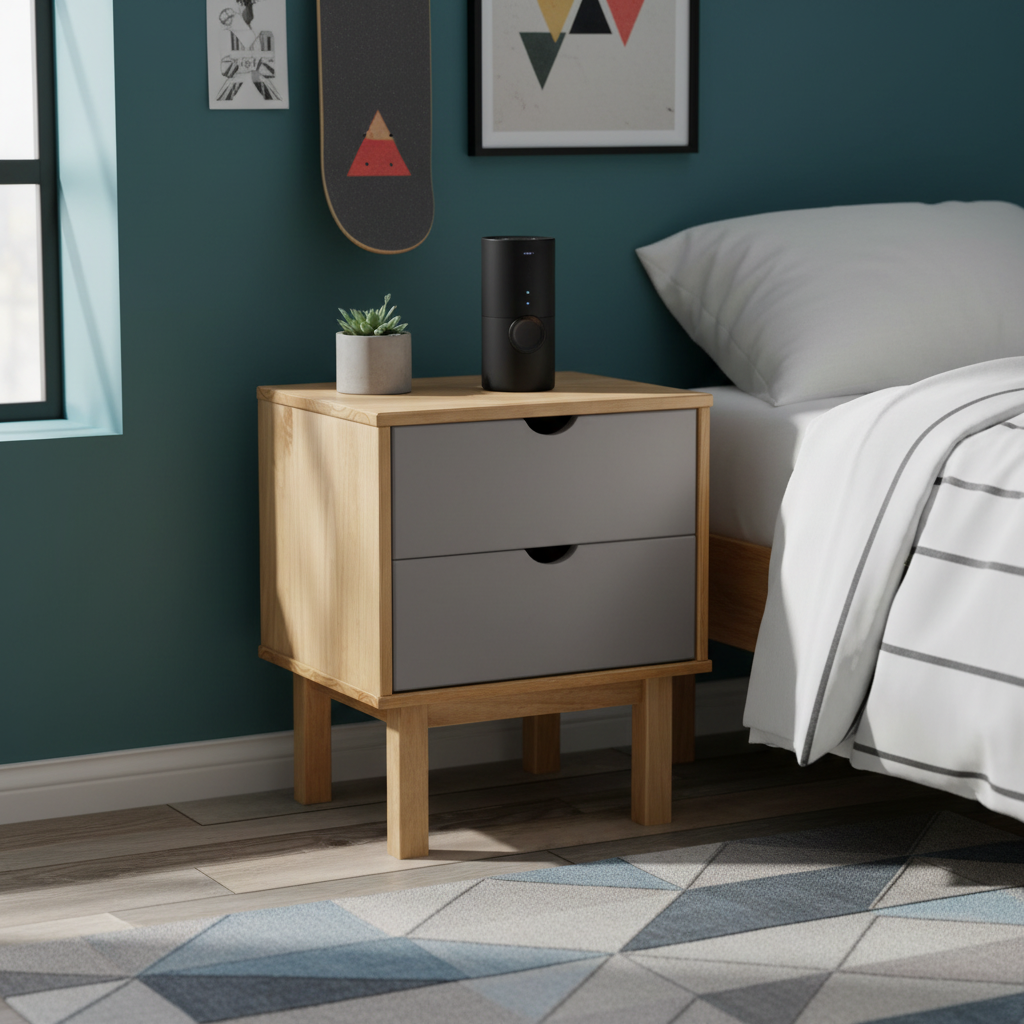 Grijs nachtkastje jongenskamer