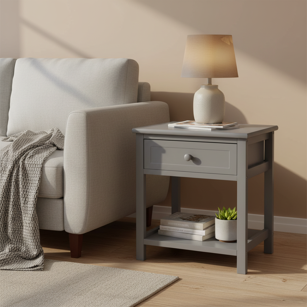 Grijs nachtkastje woonkamer
