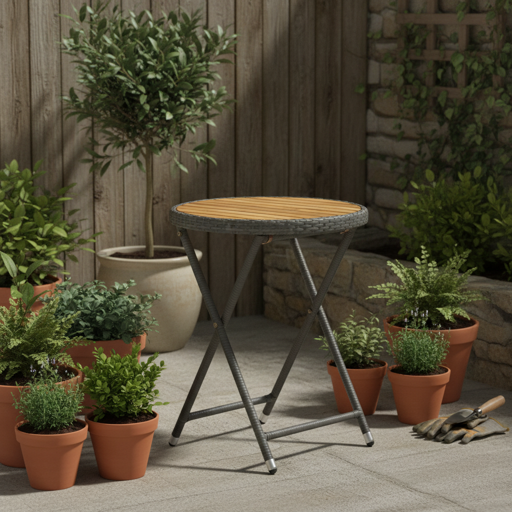 Grijs rotan tafeltje zonder mensen