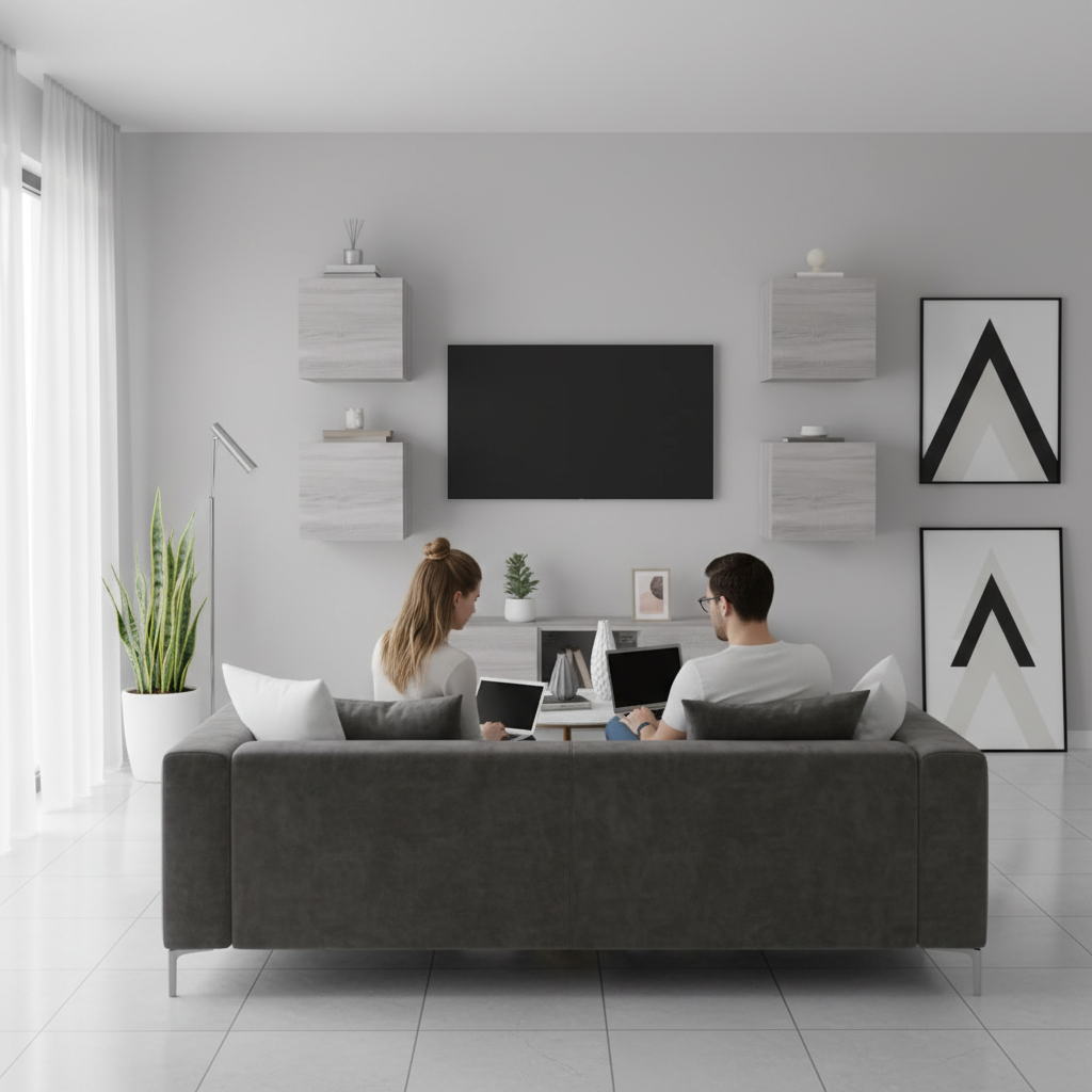 Grijs Sonoma eiken TV wandmeubel met gesloten deuren