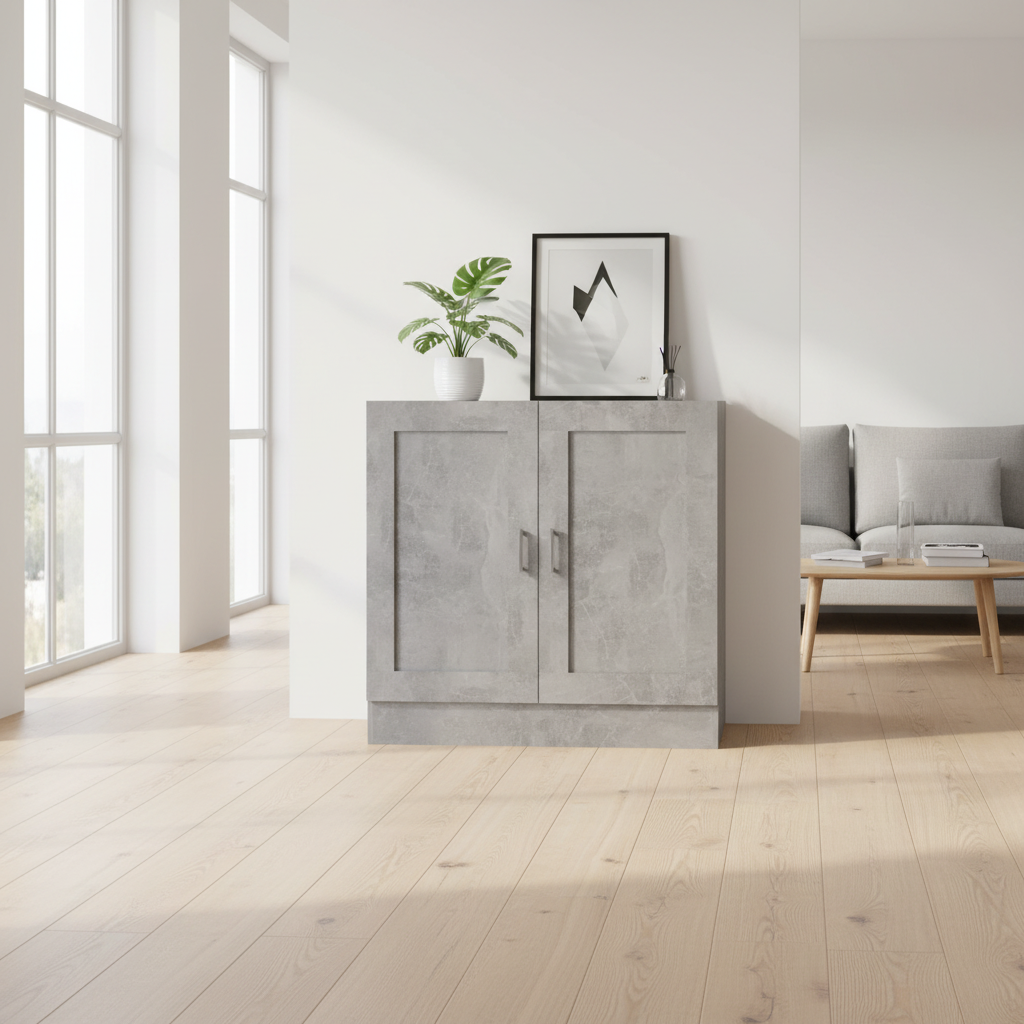 Grijze boekenkast - Scandinavische woonkamer