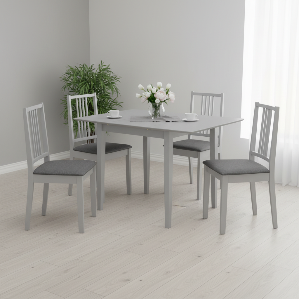 Grijze eethoek met 4 stoelen - minimaal gestyleerd