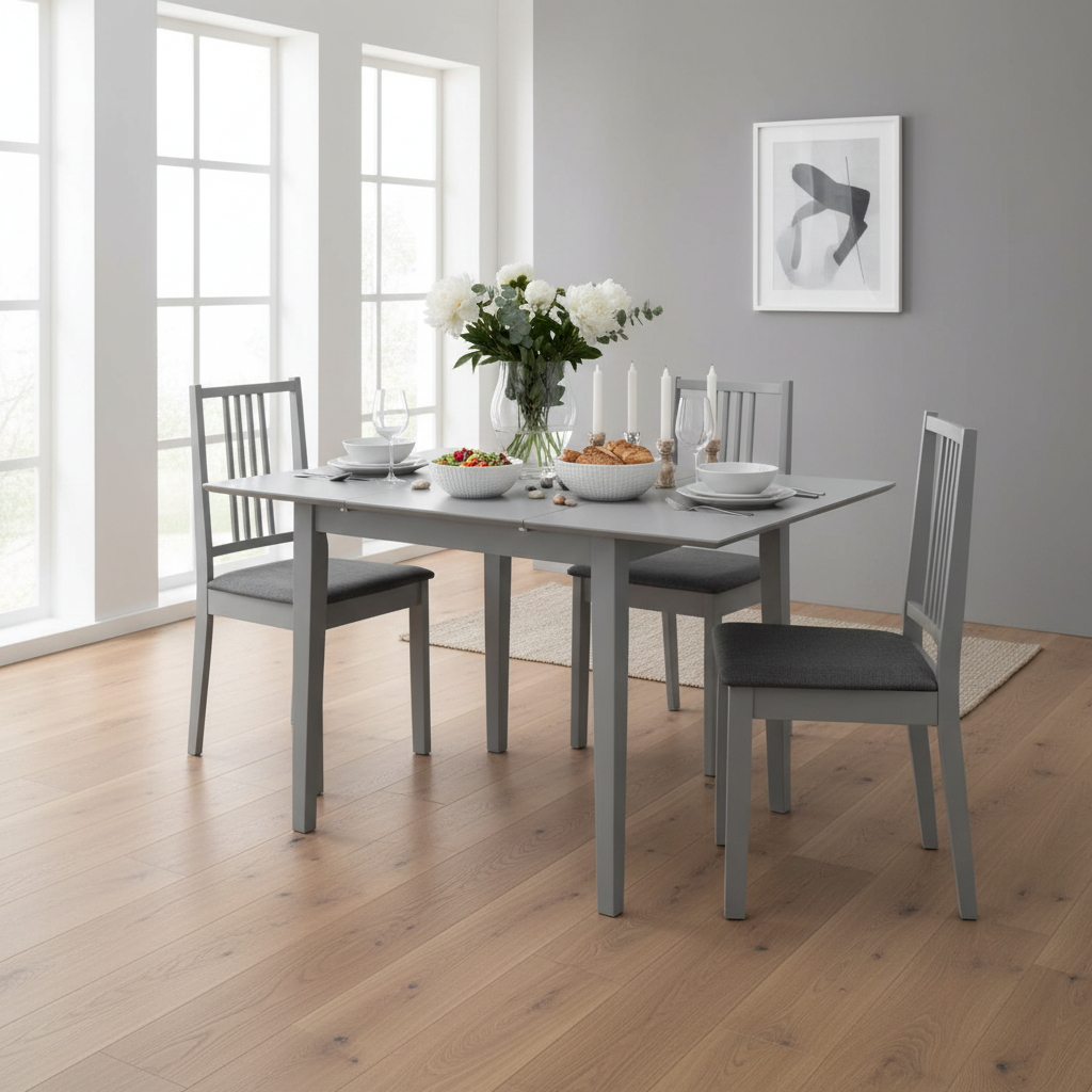 Grijze eethoek met 4 stoelen - rijk gestyleerd