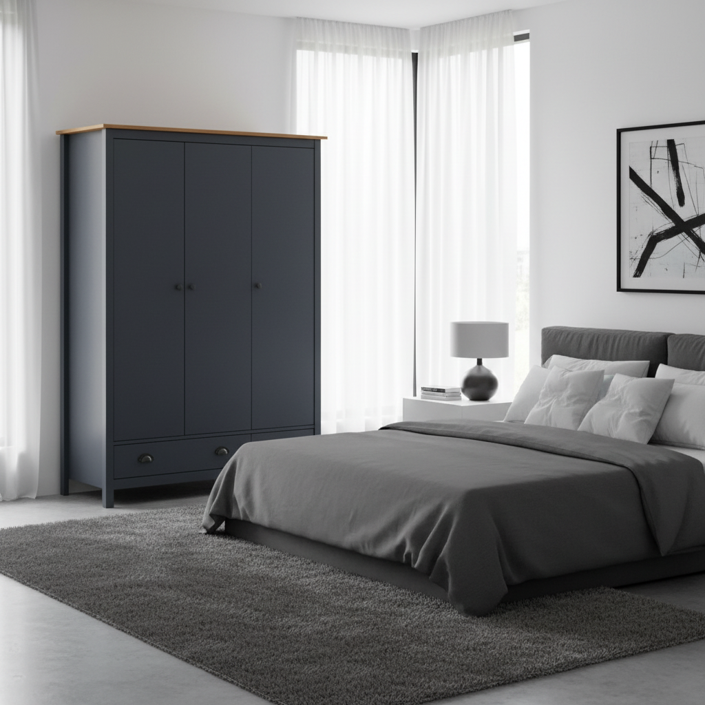 Grijze kledingkast in moderne setting