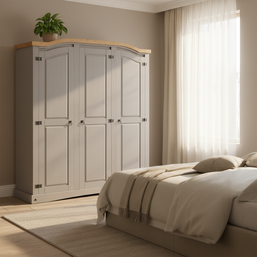 Grijze kledingkast in moderne slaapkamer