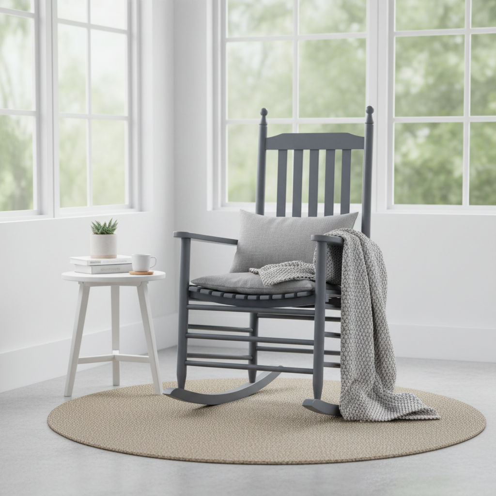 Grijze schommelstoel in Scandinavische serre