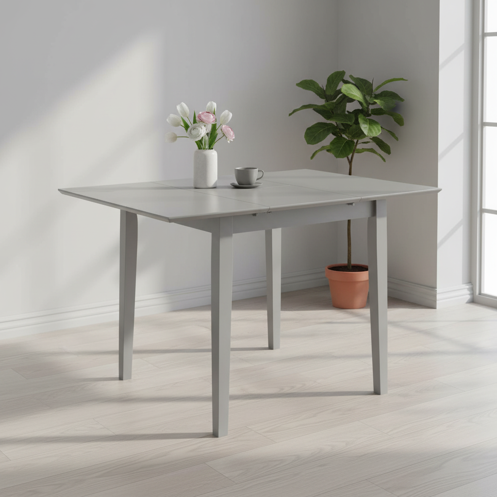 Grijze uitschuifbare eettafel minimaal gestyleerd