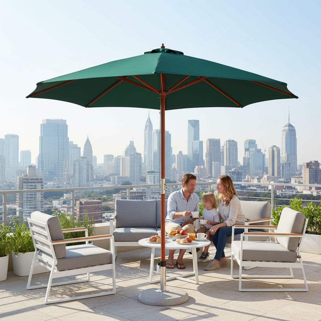 Groene parasol op modern balkon