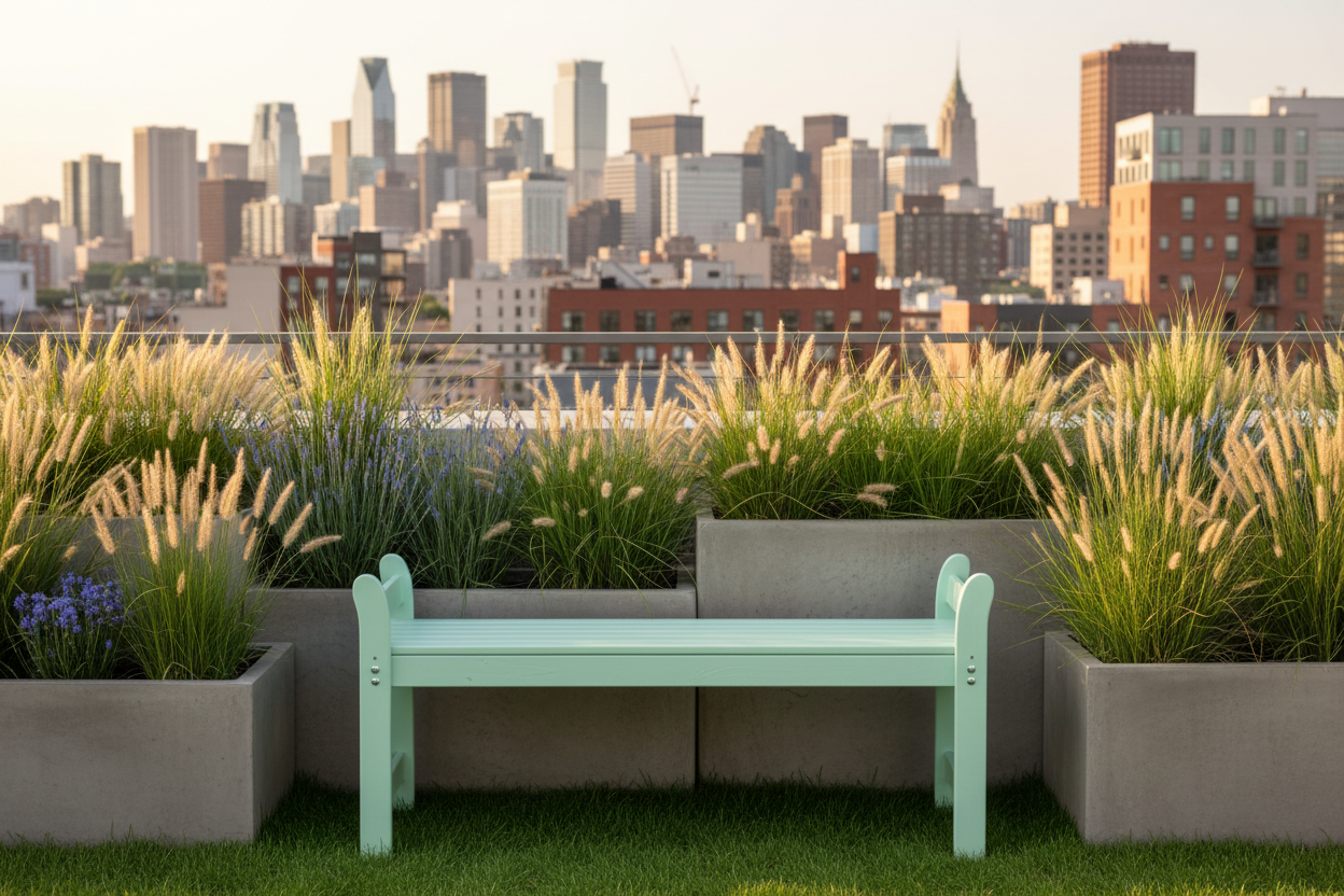 Groene tuinbank op dakterras