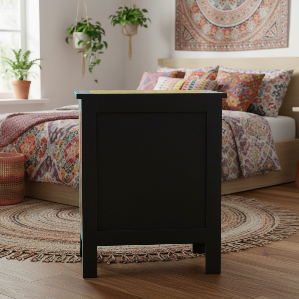 Handbeschilderd nachtkastje achterkant