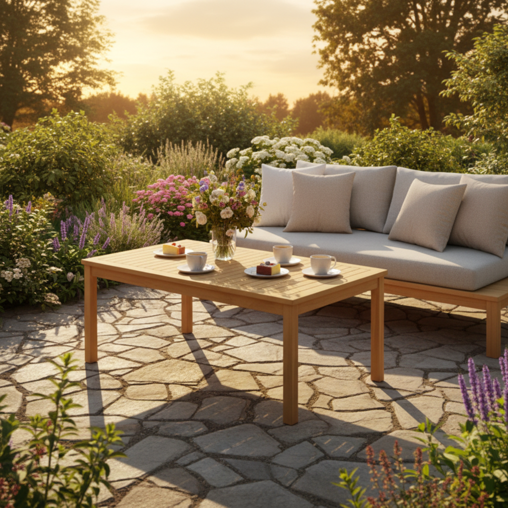 Hardhouten tuintafel in landelijke tuin