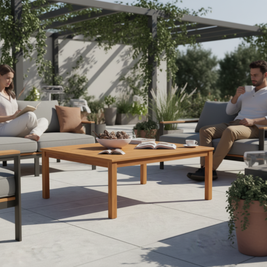 Hardhouten tuintafel onder pergola