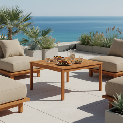 Hardhouten tuintafel op kustterras