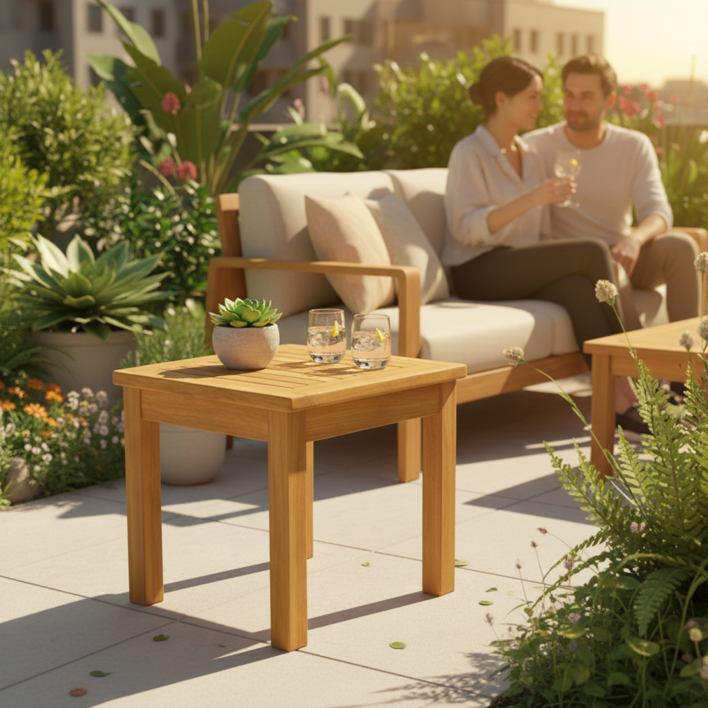 Hardhouten tuintafel op modern terras