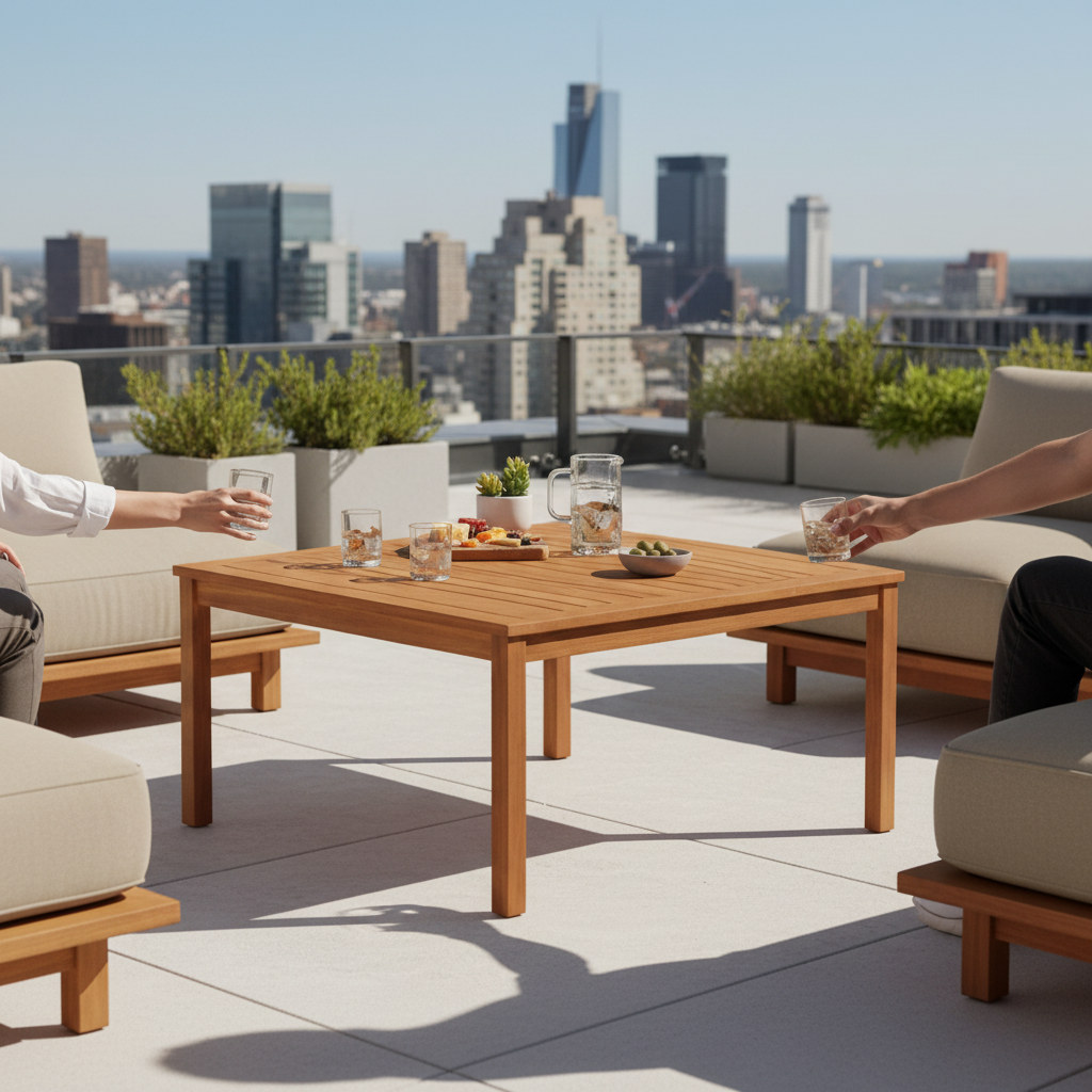 Hardhouten tuintafel op rooftop terras