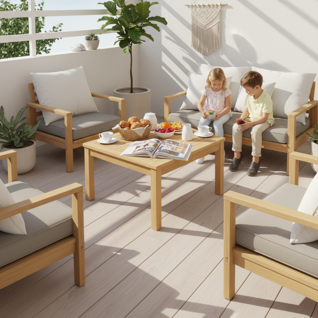 Hardhouten tuintafel op veranda