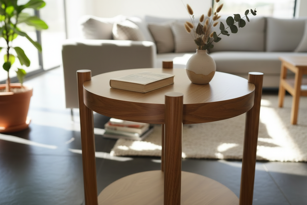 Hero shot ronde bijzettafel met vaas