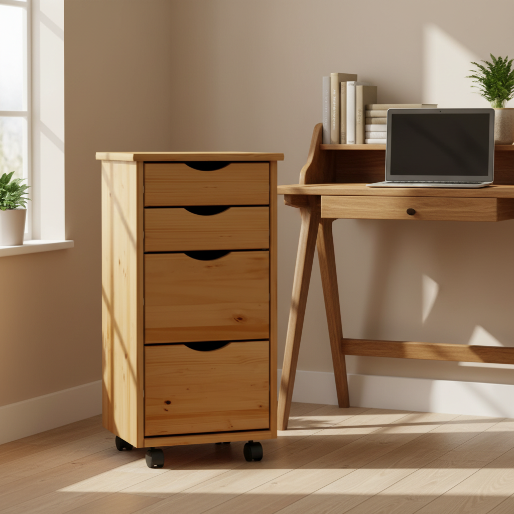 Honingbruine ladekast in warm thuiskantoor