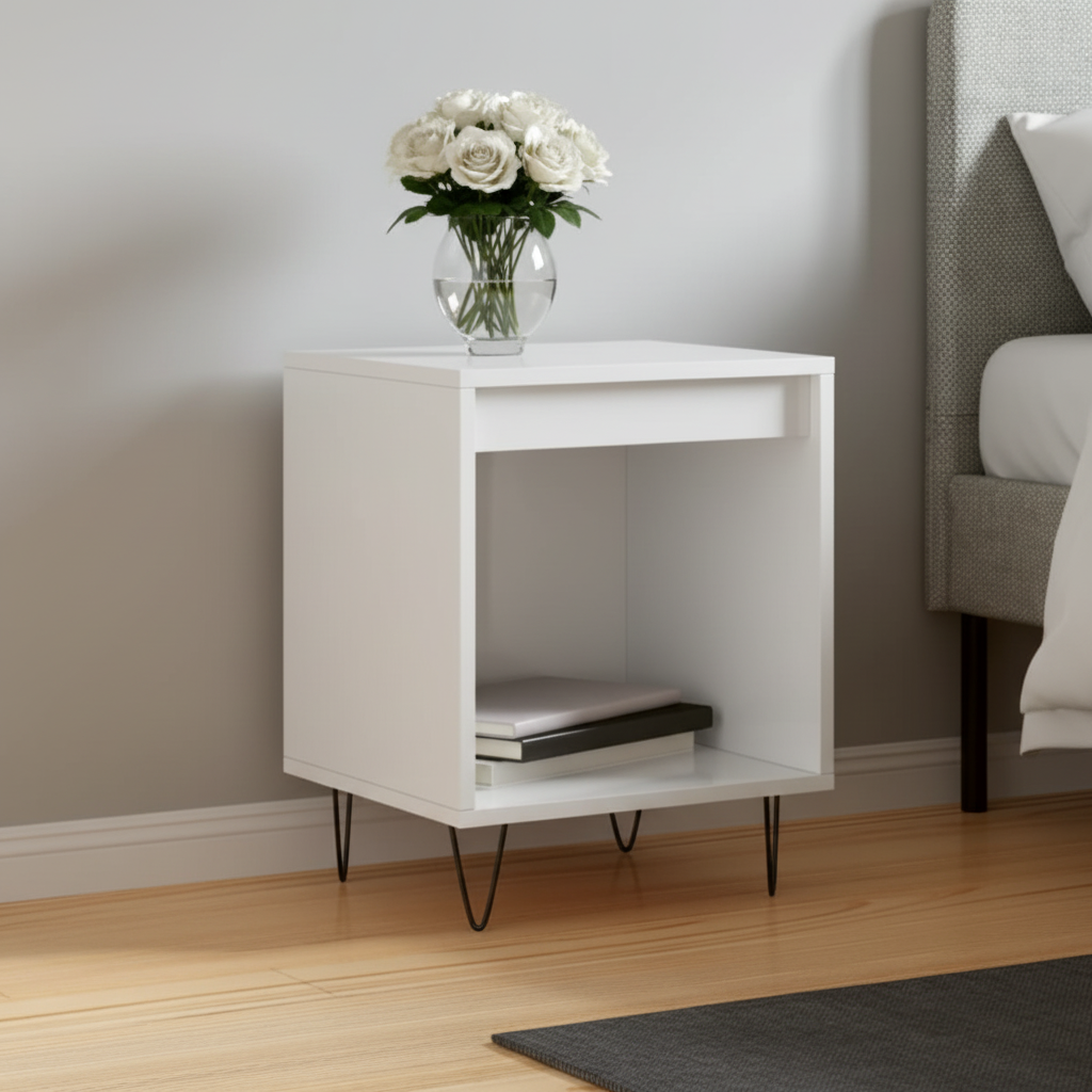 Hoogglans wit nachtkastje in luxe slaapkamer