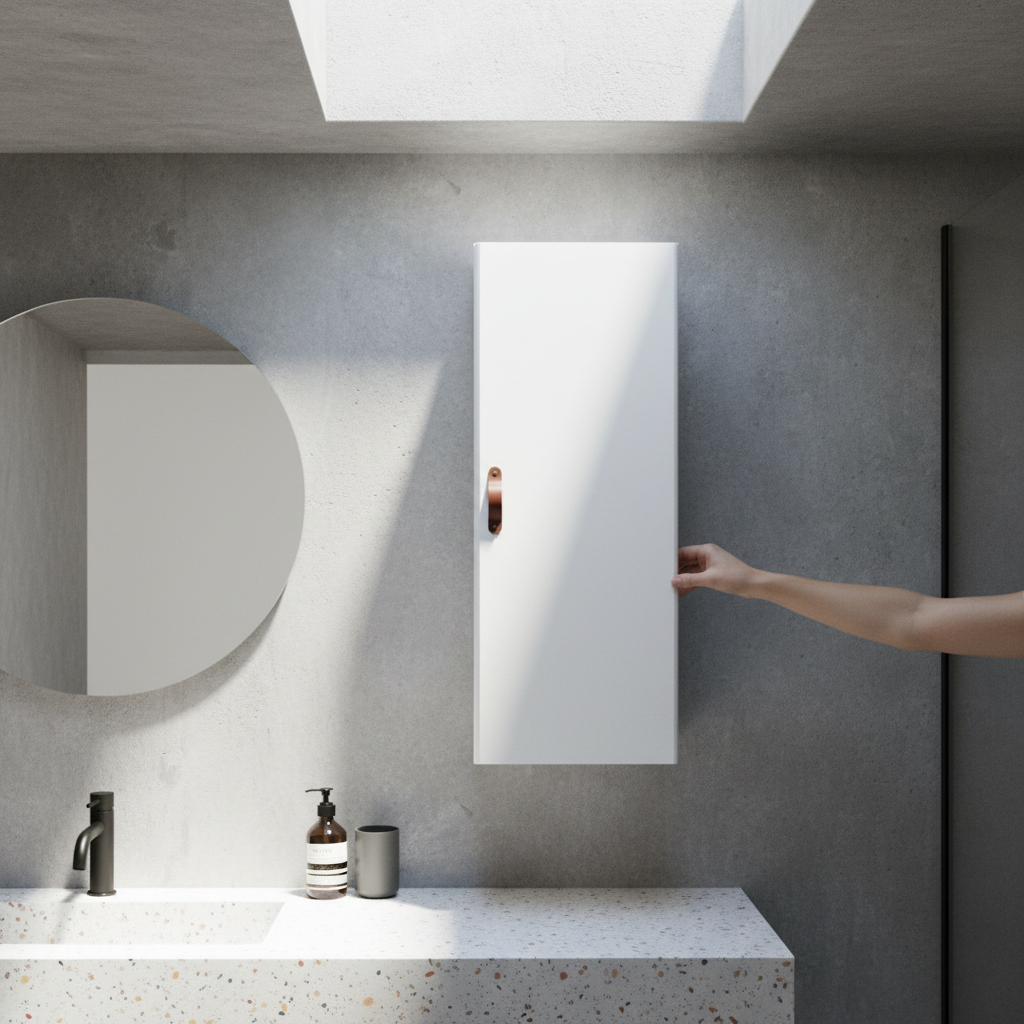 Hoogglans witte hangkast in moderne badkamer