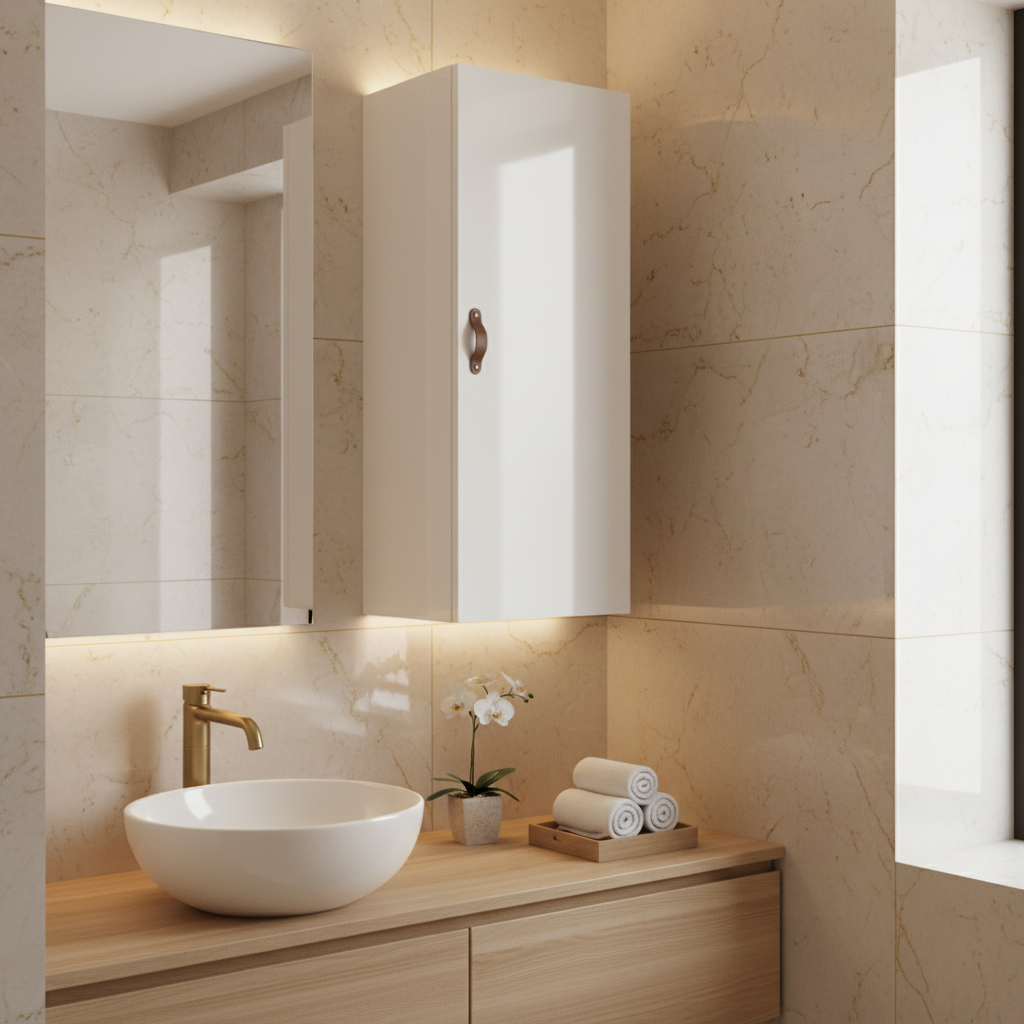 Hoogglans witte hangkast in spa badkamer