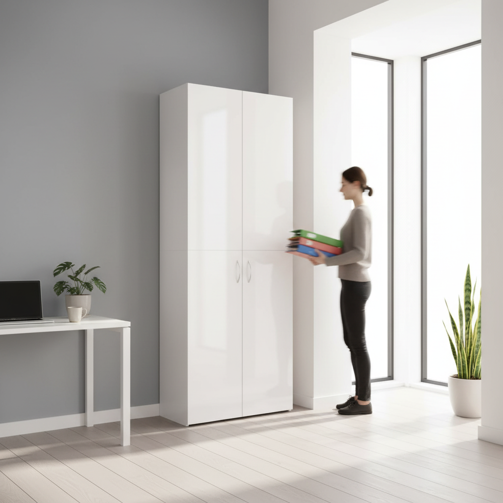 Hoogglans witte kantoorkast met lifestyle moment