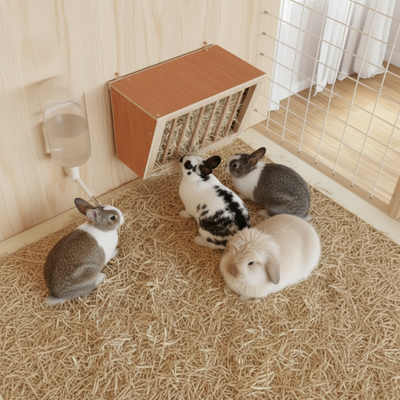 Hooiruif van boven - meerdere konijnen