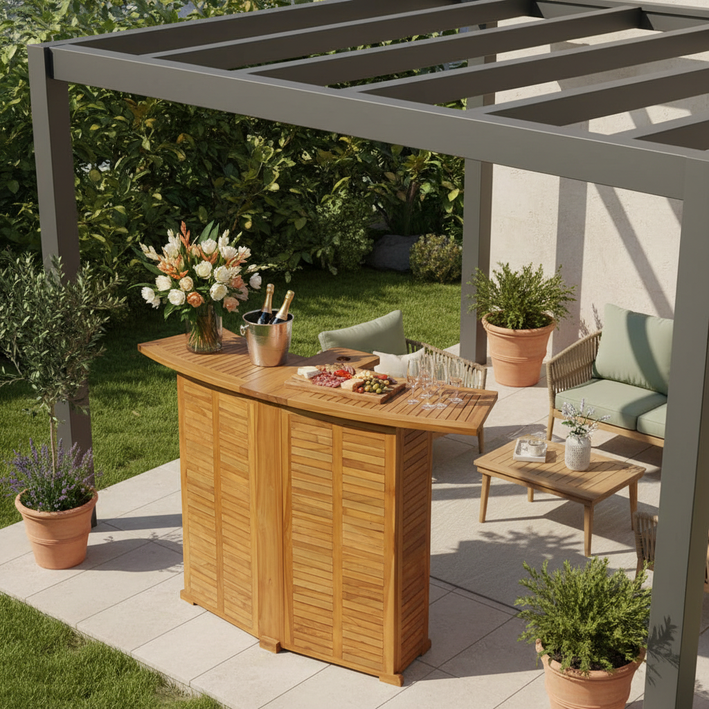 Houten bar onder pergola - gestyled