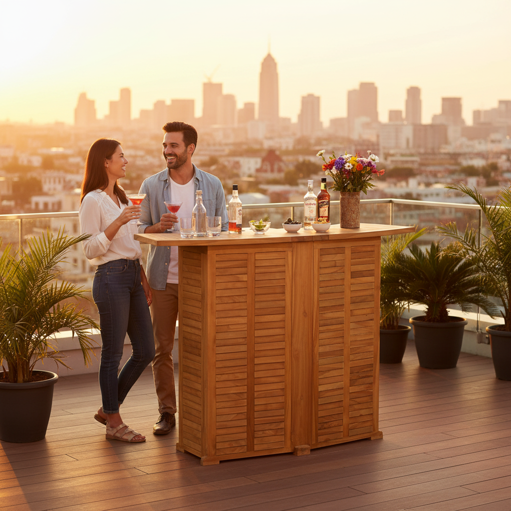 Houten bar op modern dakterras