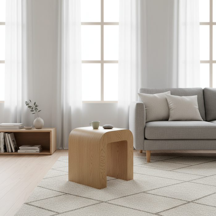 Table d'appoint incurvée moderne aspect bois – 40 × 30 × 45 cm