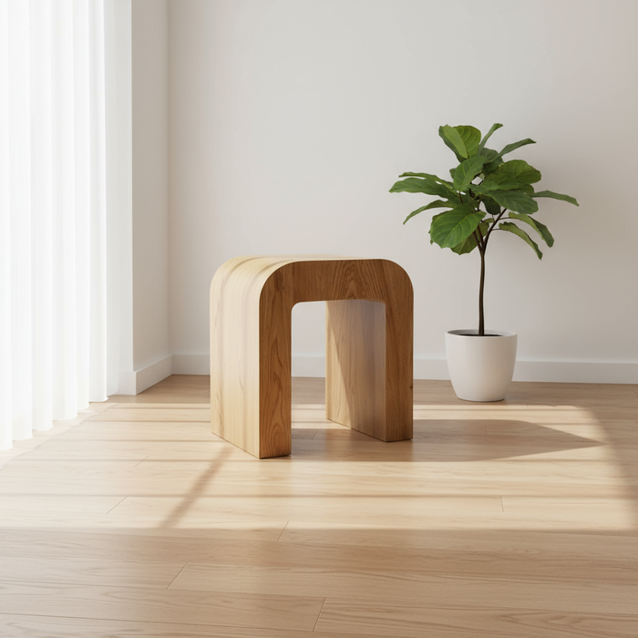 Table d'appoint incurvée moderne aspect bois – 40 × 30 × 45 cm