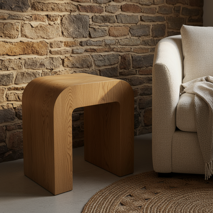 Table d'appoint incurvée moderne aspect bois – 40 × 30 × 45 cm