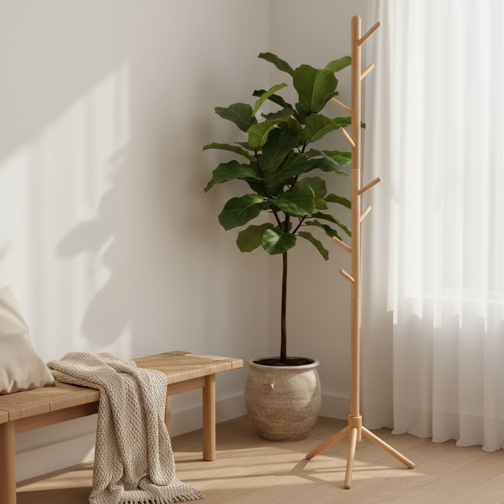 Beukenhouten kapstok met driepoot – minimalistisch design 37 × 37 × 170 cm (40 euro korting in JUNI - JULI! – foto 3