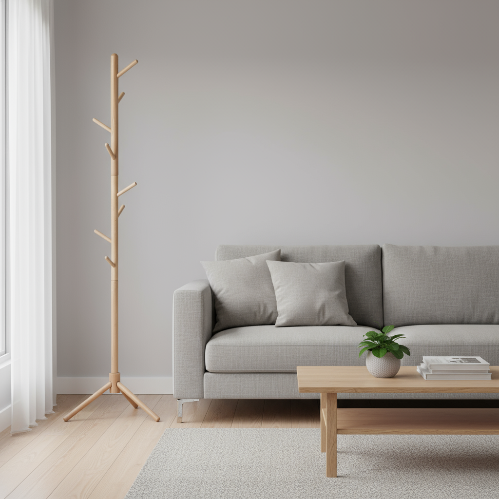 Beukenhouten kapstok met driepoot – minimalistisch design 37 × 37 × 170 cm (40 euro korting in JUNI - JULI! – foto 5