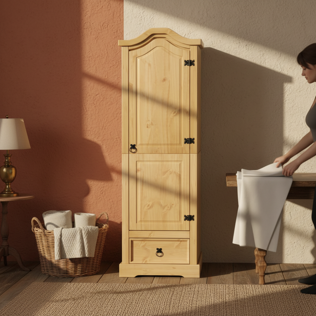 Houten kast in cottage slaapkamer