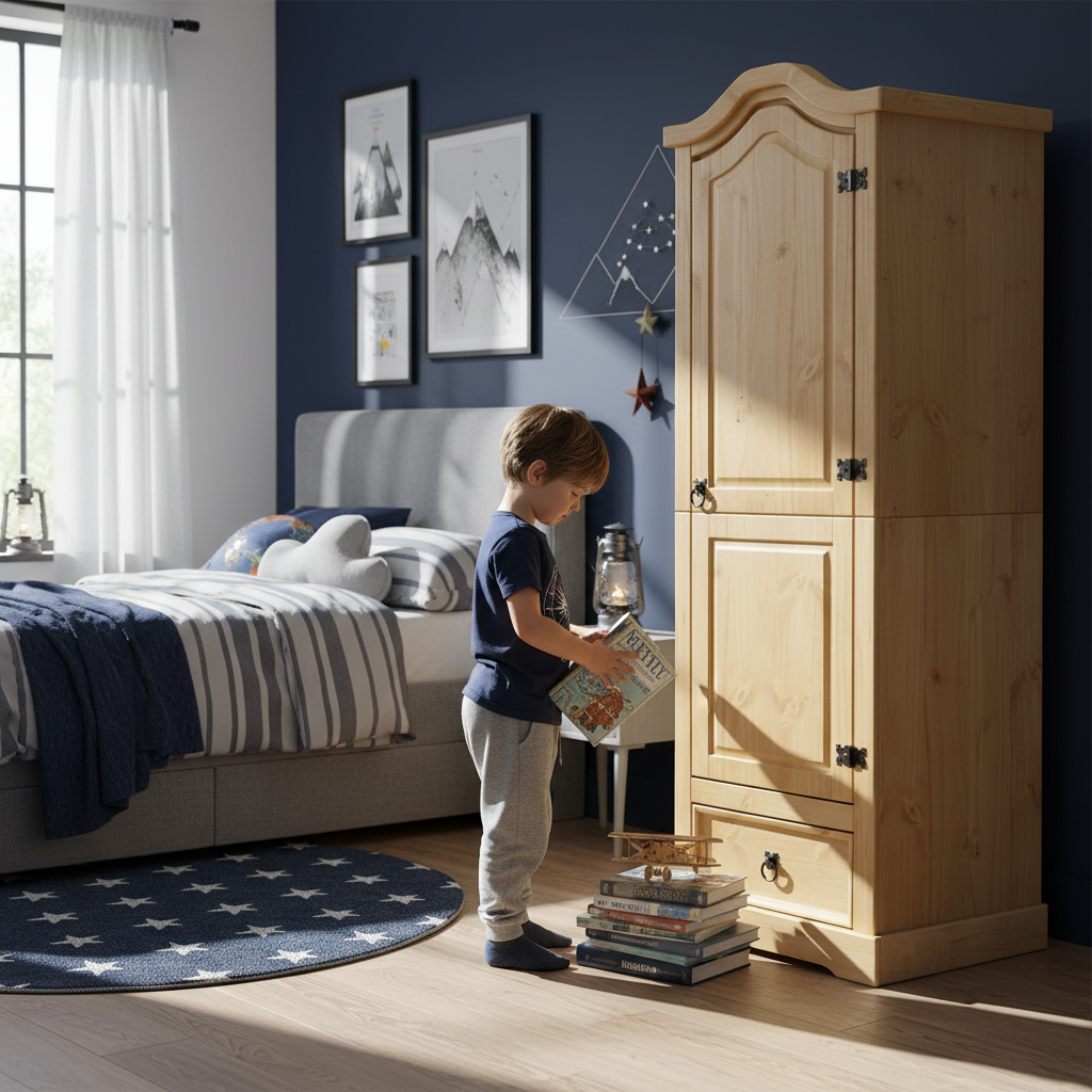 Houten kast in jongenskamer