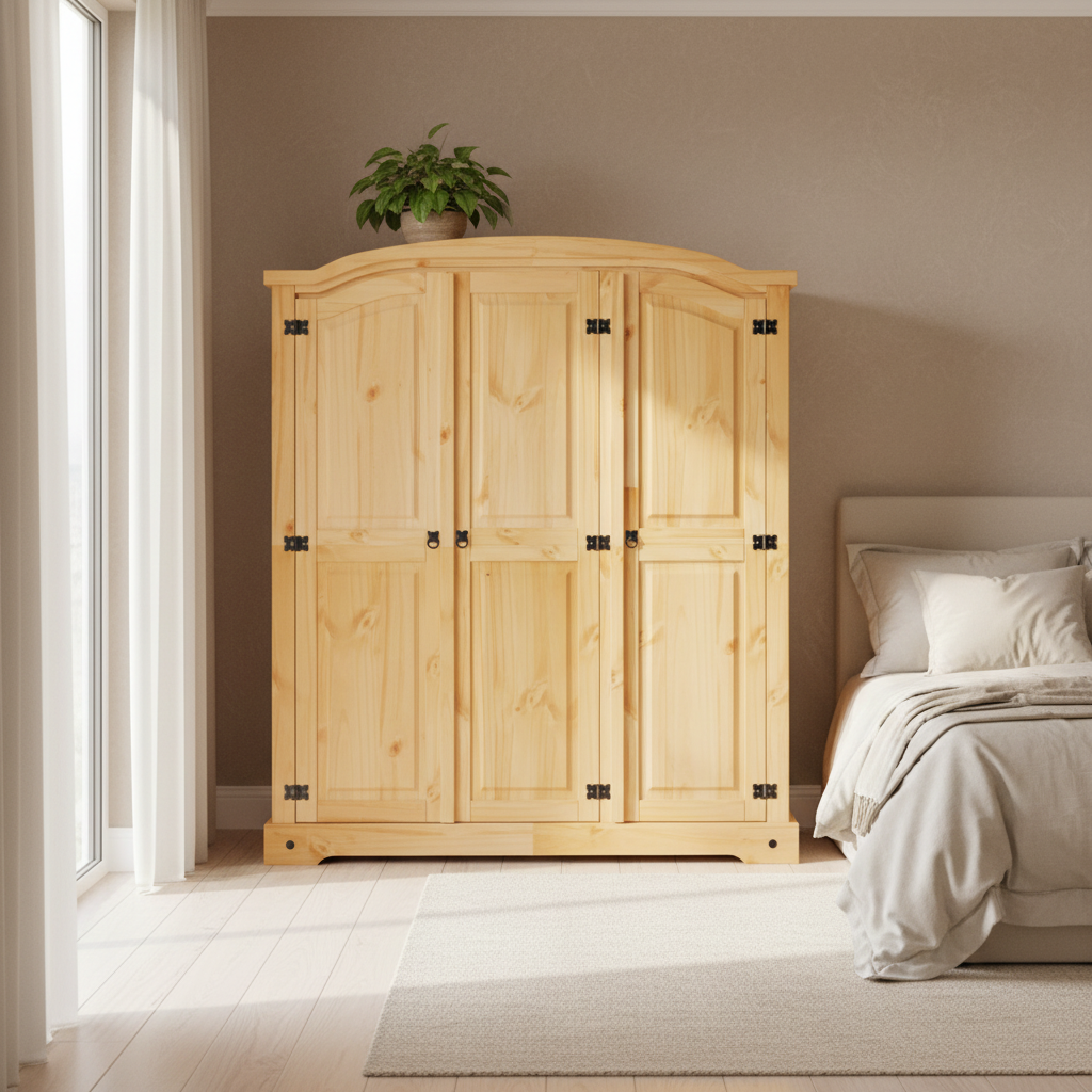 Houten kledingkast in moderne slaapkamer