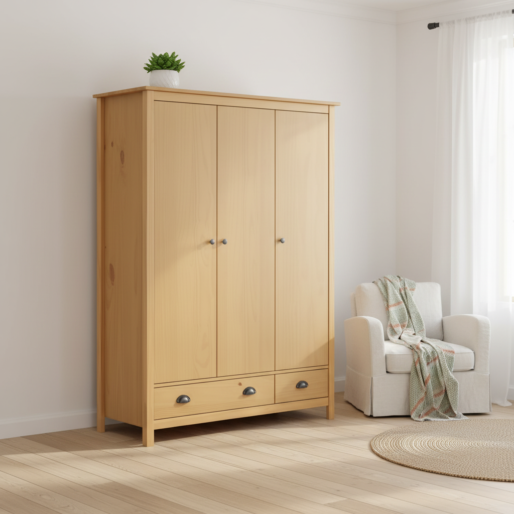 Houten kledingkast in Scandinavische setting