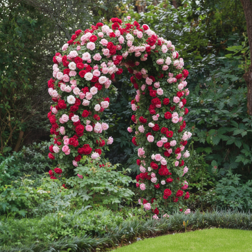 Houten rozenboog in park