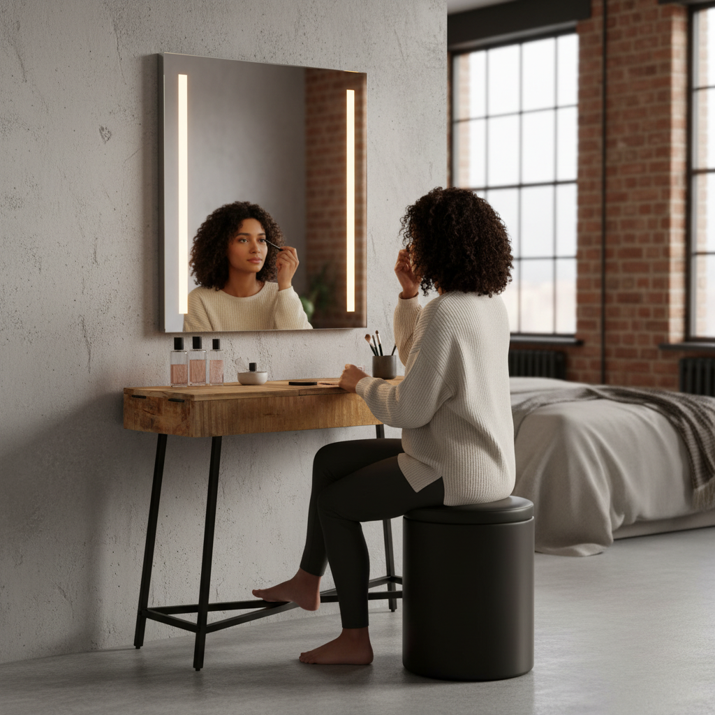 Industriële kaptafel in loft slaapkamer