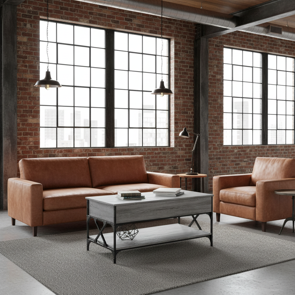 Industriële loft met bakstenen muur