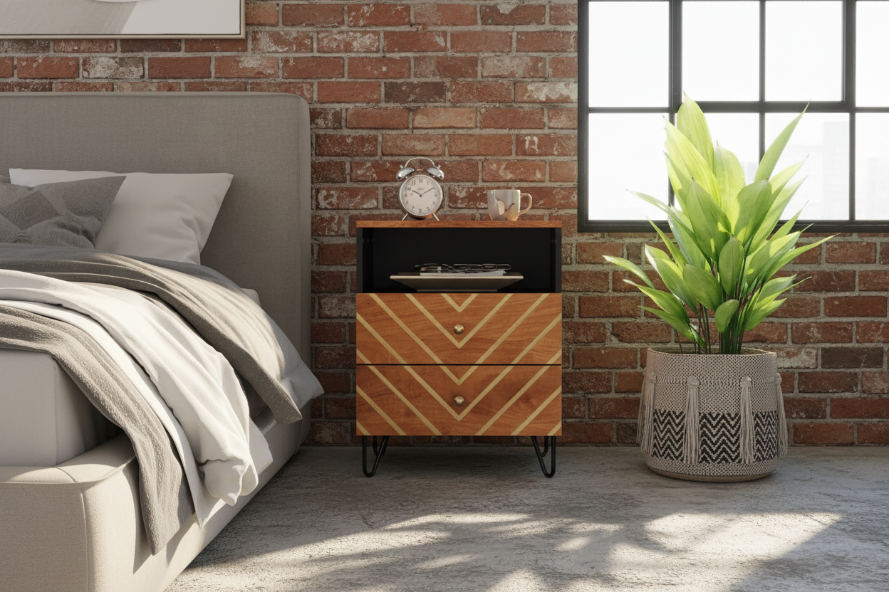 Industriële loft met Kylor nachtkastje