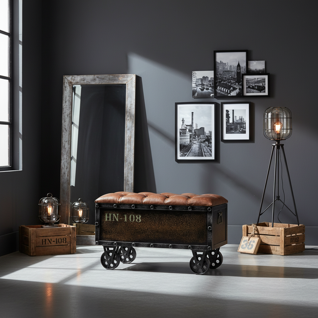 Industriële opbergbank in entree