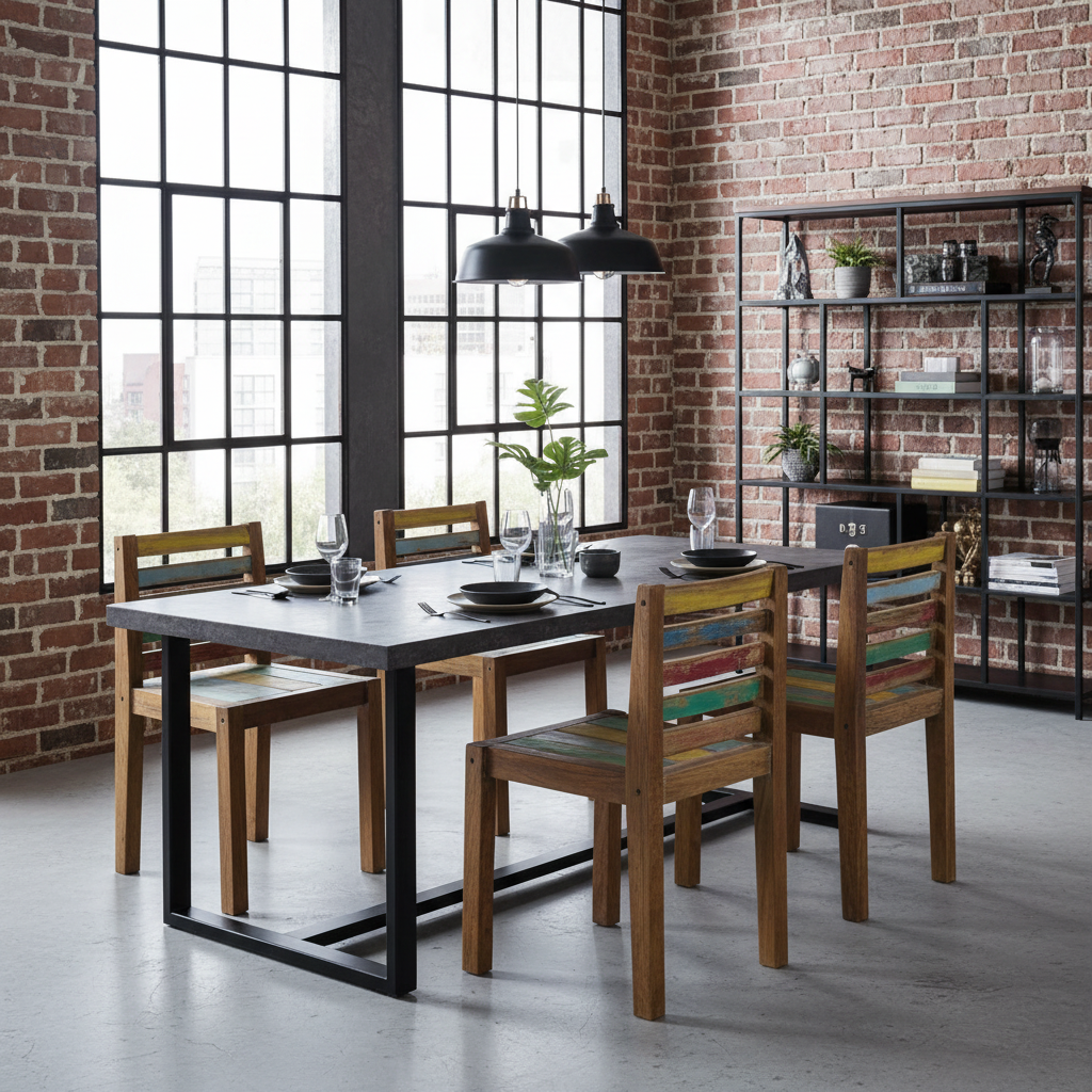 Industriële setting 4 stoelen