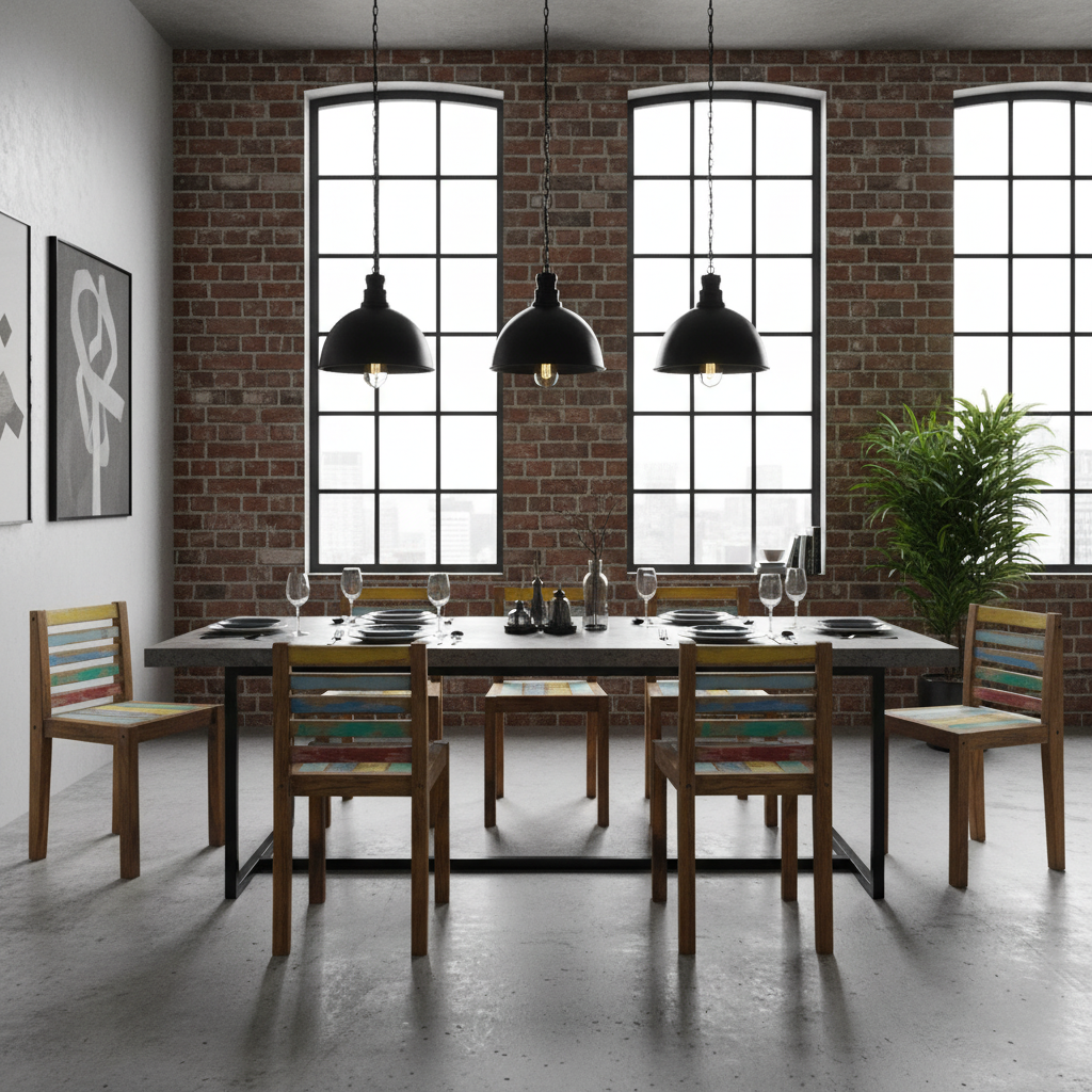 Industriële setting 6 stoelen